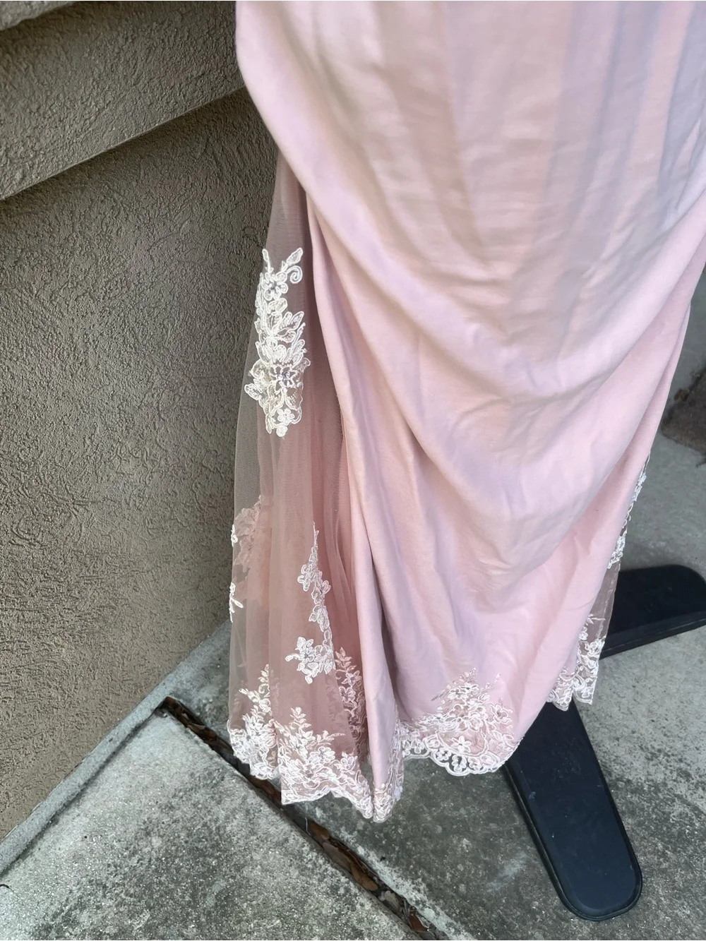Blush Pink Lace-Trim Maxi Evening Dress - Picture 4 of 12